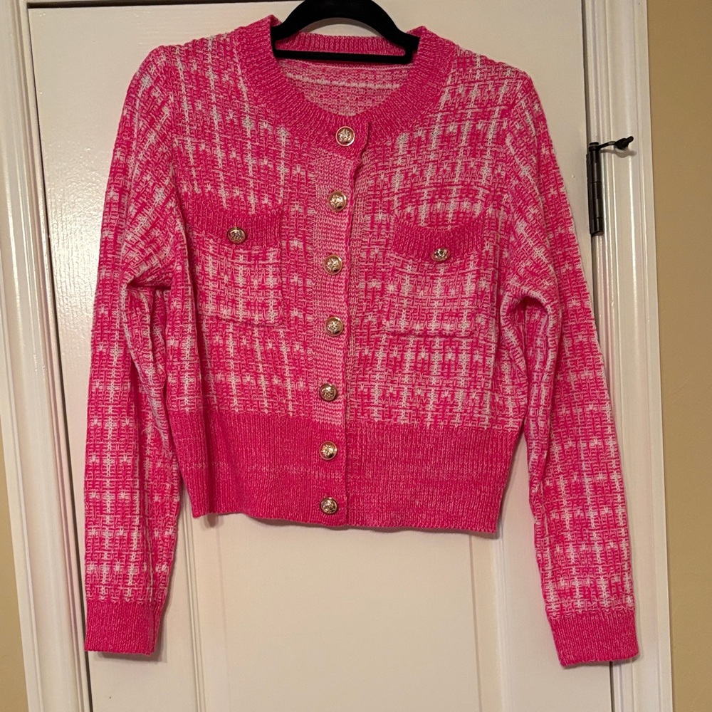 Elegant Pink Button-Up Women's Cardigan